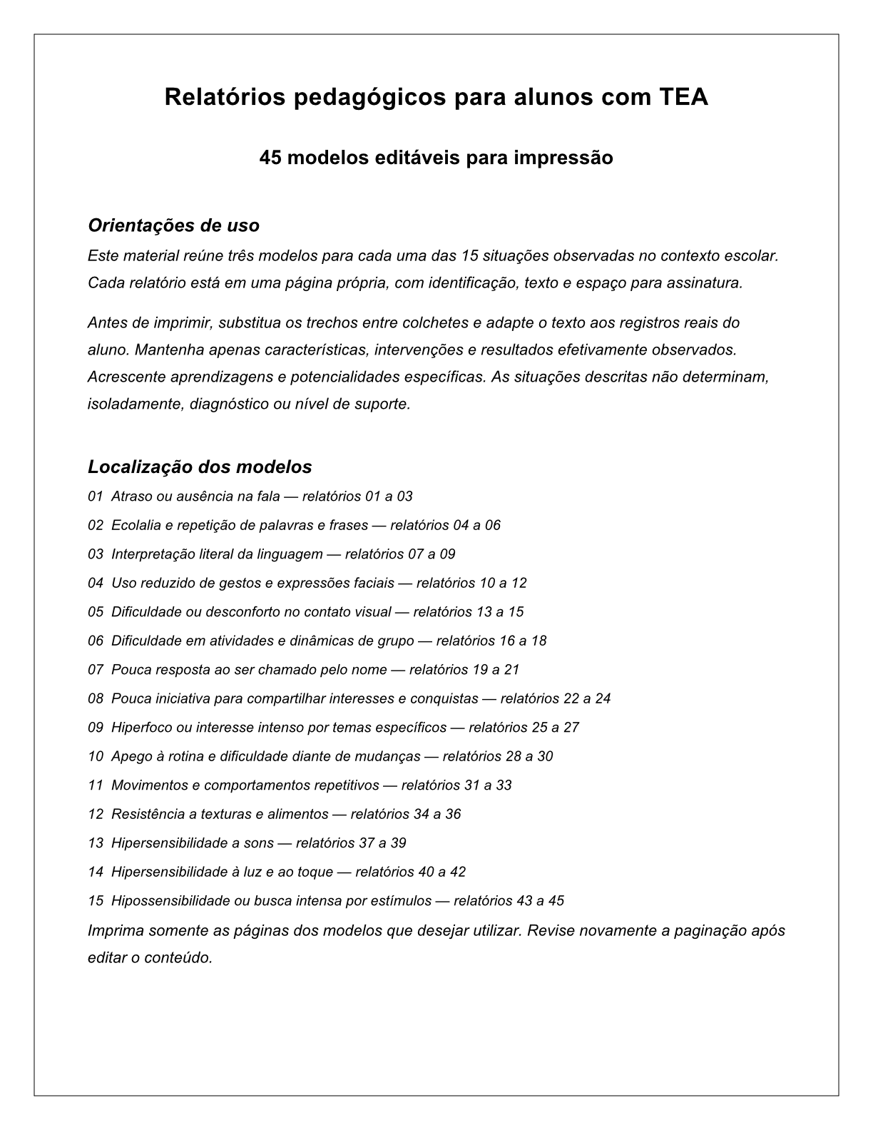 Amostra Relatório TEA